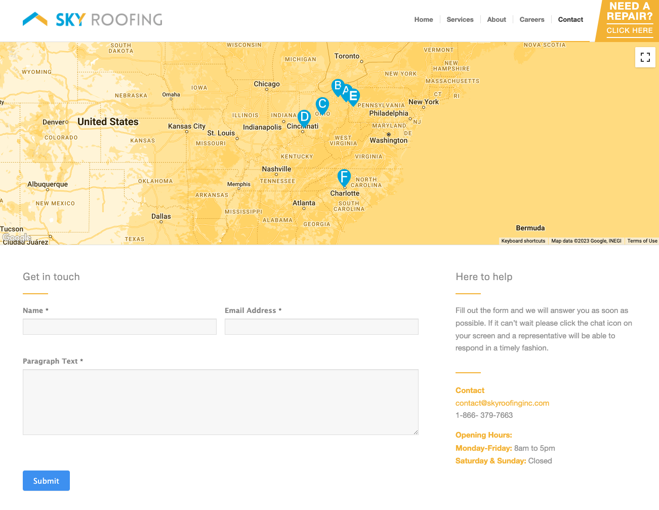 Sky Roofing - contact page