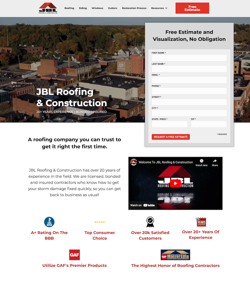JBL Roofing landing page