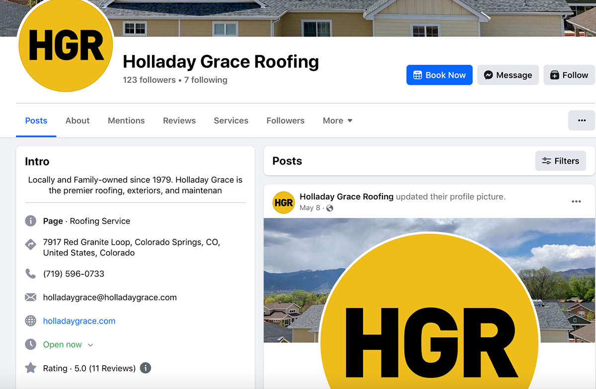 Holladay Grace Roofing Facebook page